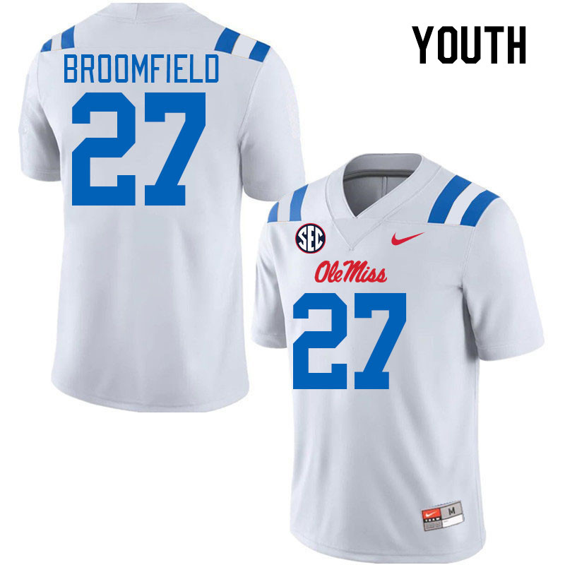 Youth #27 Pat Broomfield Ole Miss Rebels 2024 New Uniforms College Football Jerseys Stitched-White